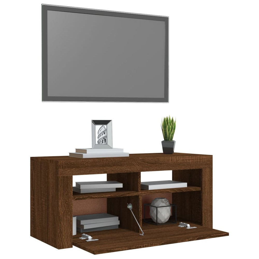 Tv-meubel met LED-verlichting 90x35x40 cm bruineikenkleurig MeubelReus
