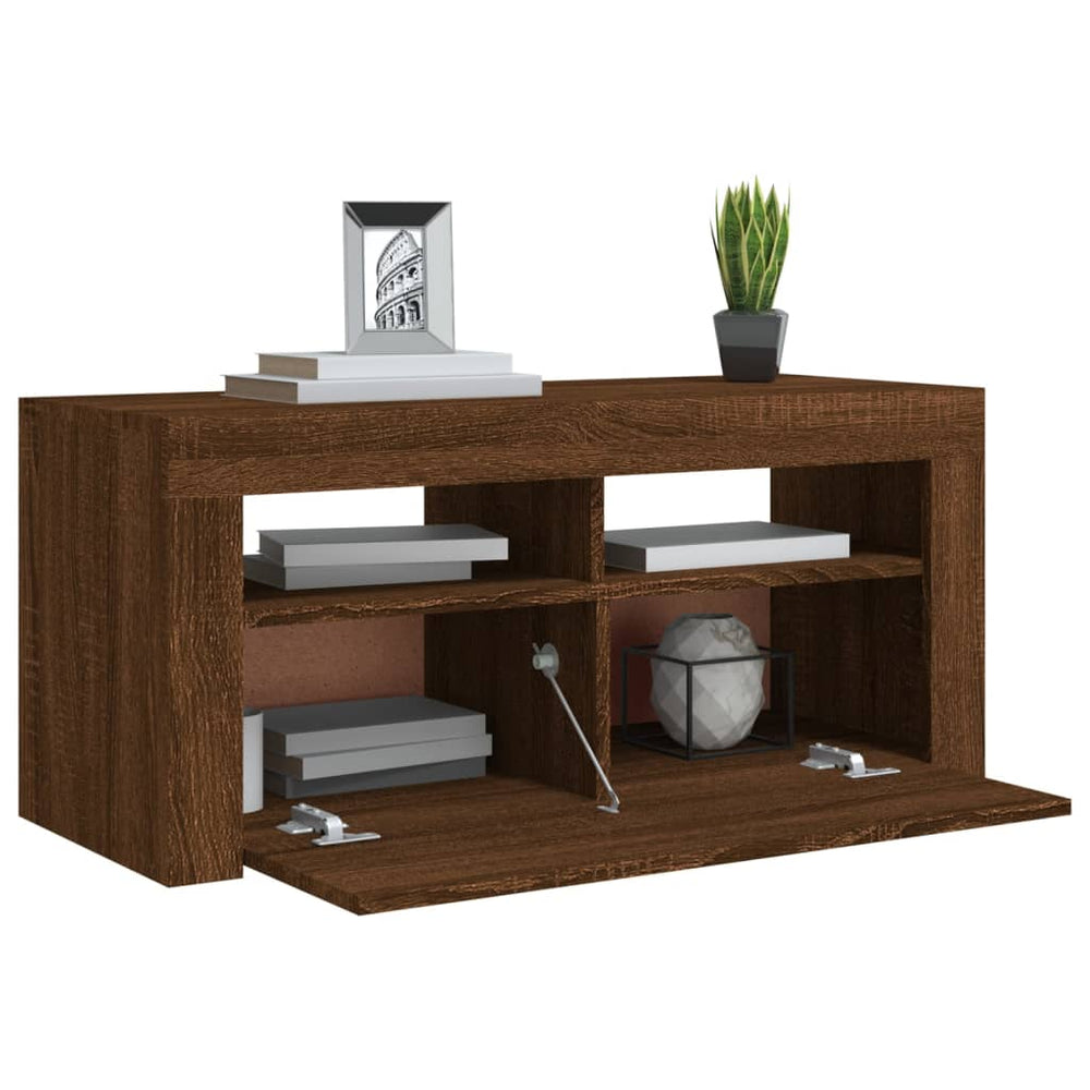 Tv-meubel met LED-verlichting 90x35x40 cm bruineikenkleurig MeubelReus