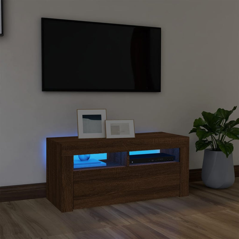 Tv-meubel met LED-verlichting 90x35x40 cm bruineikenkleurig MeubelReus