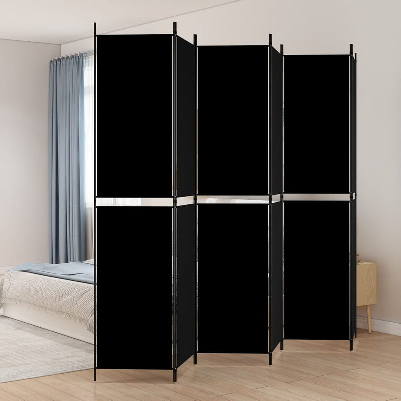 Kamerscherm met 6 panelen 300x220 cm stof zwart MeubelReus