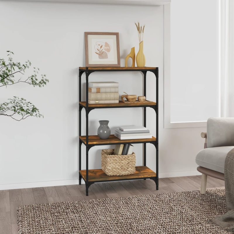 Boekenkast 60x33x100 cm bewerkt hout en staal gerookt eiken MeubelReus