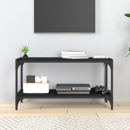 Tv-meubel 80x33x41 cm bewerkt hout en staal zwart MeubelReus