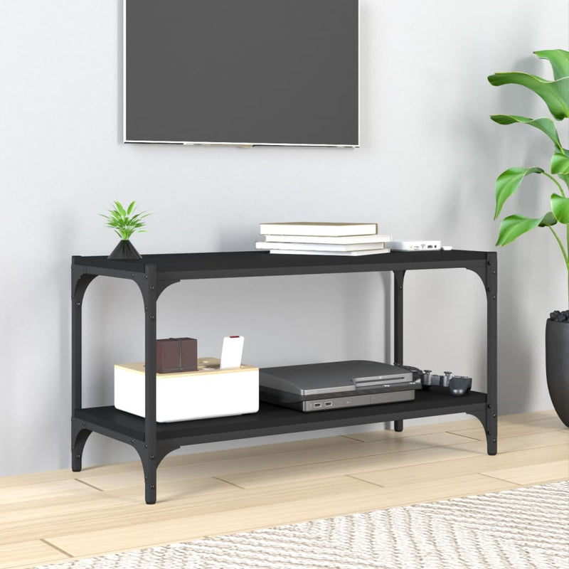 Tv-meubel 80x33x41 cm bewerkt hout en staal zwart MeubelReus