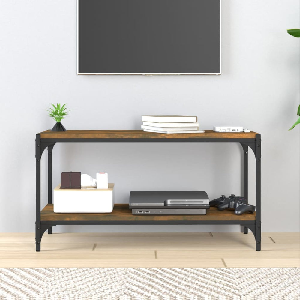 Tv-meubel 80x33x41 cm bewerkt hout en staal gerookt eikenkleur MeubelReus