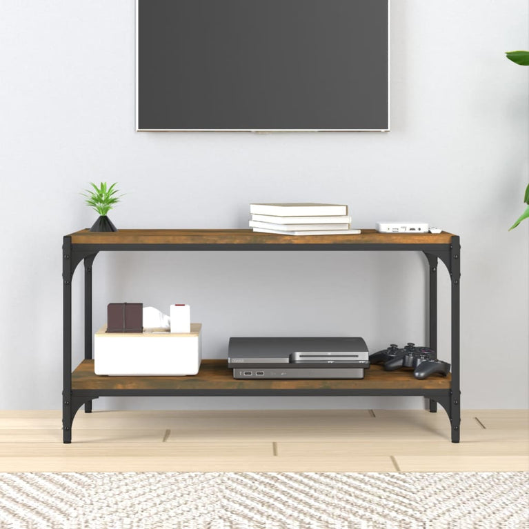 Tv-meubel 80x33x41 cm bewerkt hout en staal gerookt eikenkleur MeubelReus