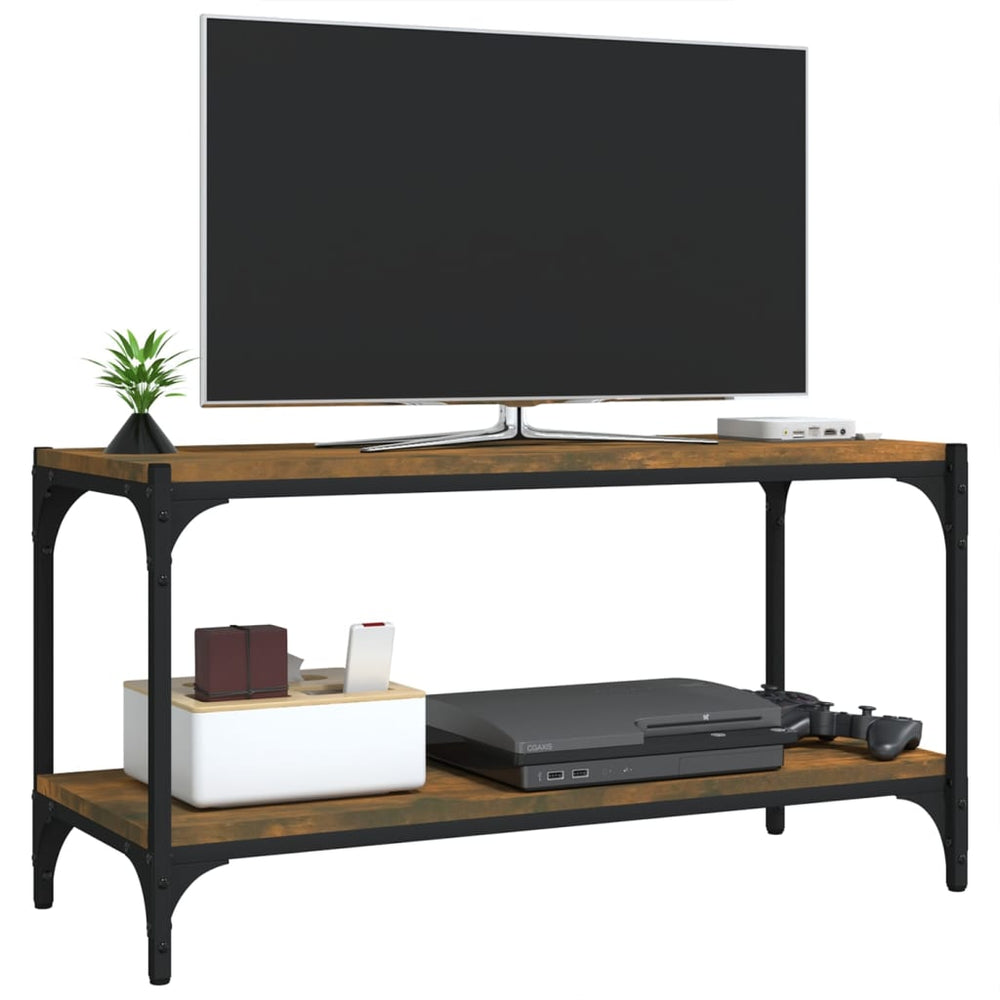 Tv-meubel 80x33x41 cm bewerkt hout en staal gerookt eikenkleur MeubelReus