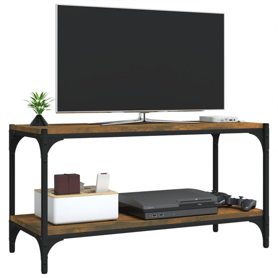 Tv-meubel 80x33x41 cm bewerkt hout en staal gerookt eikenkleur MeubelReus