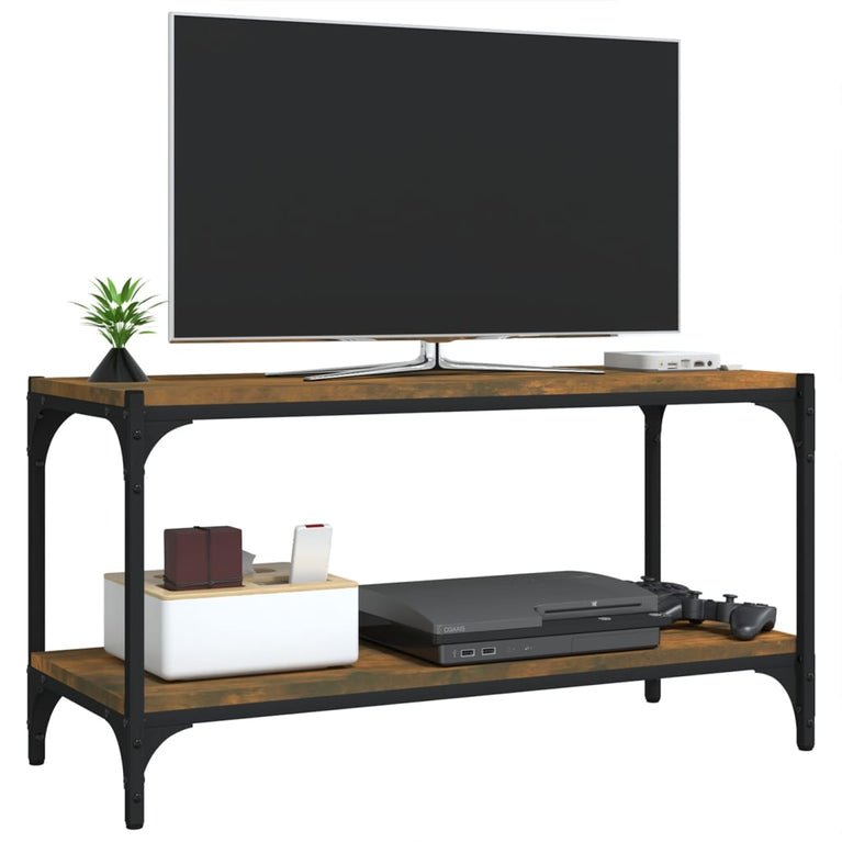 Tv-meubel 80x33x41 cm bewerkt hout en staal gerookt eikenkleur MeubelReus