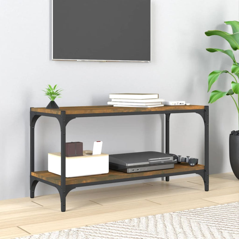 Tv-meubel 80x33x41 cm bewerkt hout en staal gerookt eikenkleur MeubelReus