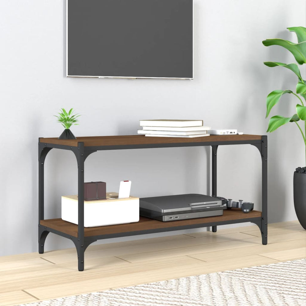 Tv-meubel 80x33x41 cm bewerkt hout en staal bruin eikenkleur MeubelReus