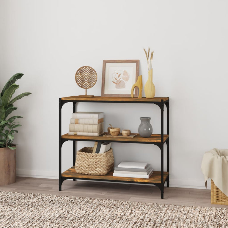 Boekenkast 80x33x70,5 cm hout en staal gerookt eikenkleur MeubelReus