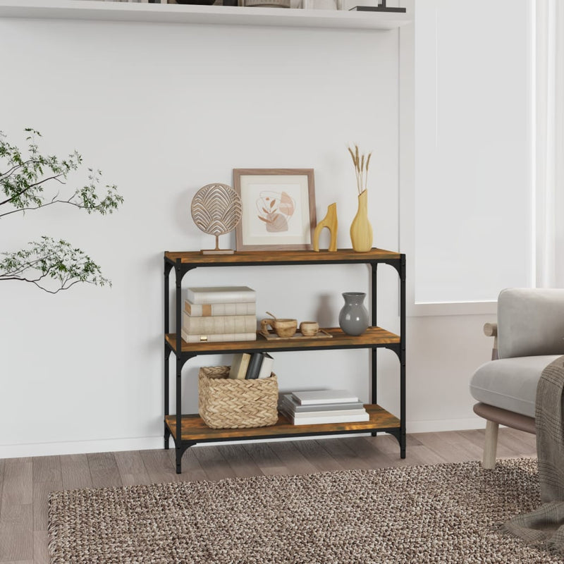 Boekenkast 80x33x70,5 cm hout en staal gerookt eikenkleur MeubelReus