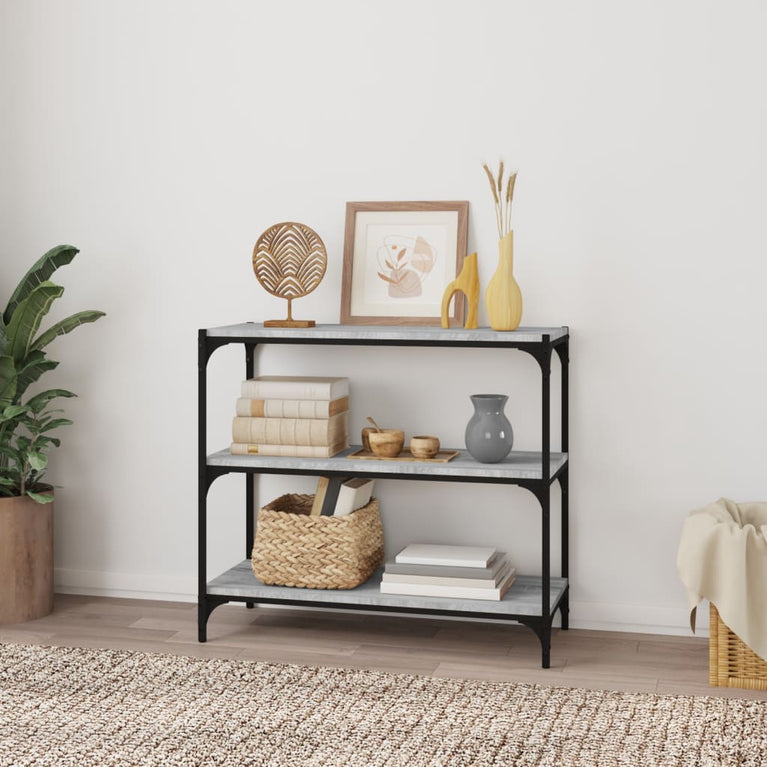 Boekenkast 80x33x70,5 cm hout en staal grijs sonoma eikenkleur MeubelReus