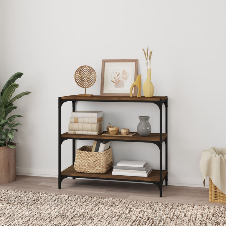 Boekenkast 80x33x70,5 cm bewerkt hout en staal bruin eikenkleur MeubelReus
