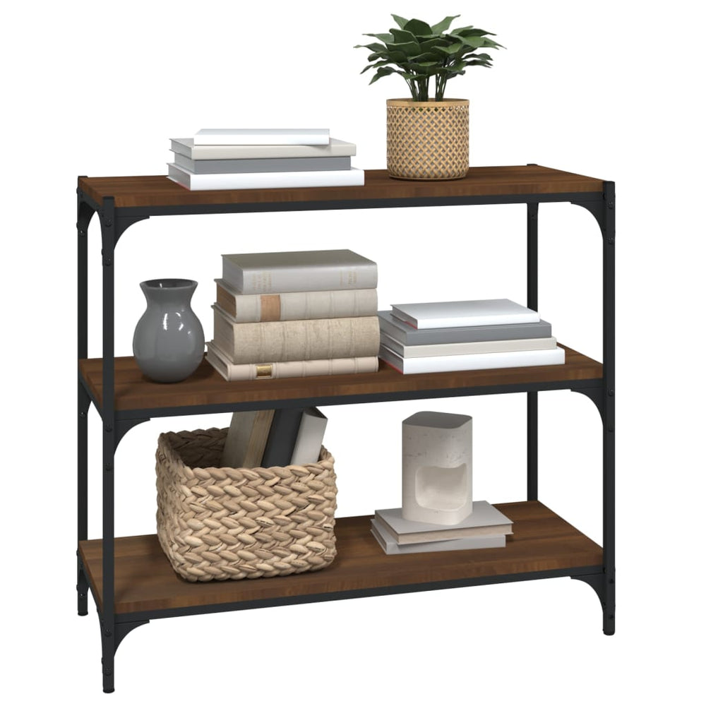 Boekenkast 80x33x70,5 cm bewerkt hout en staal bruin eikenkleur MeubelReus