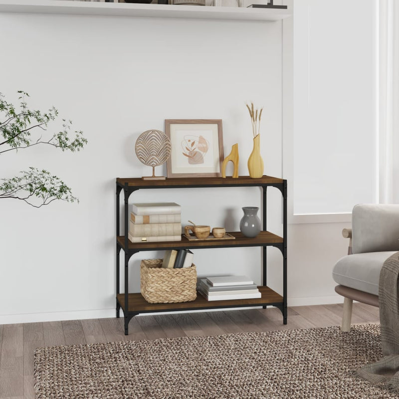 Boekenkast 80x33x70,5 cm bewerkt hout en staal bruin eikenkleur MeubelReus