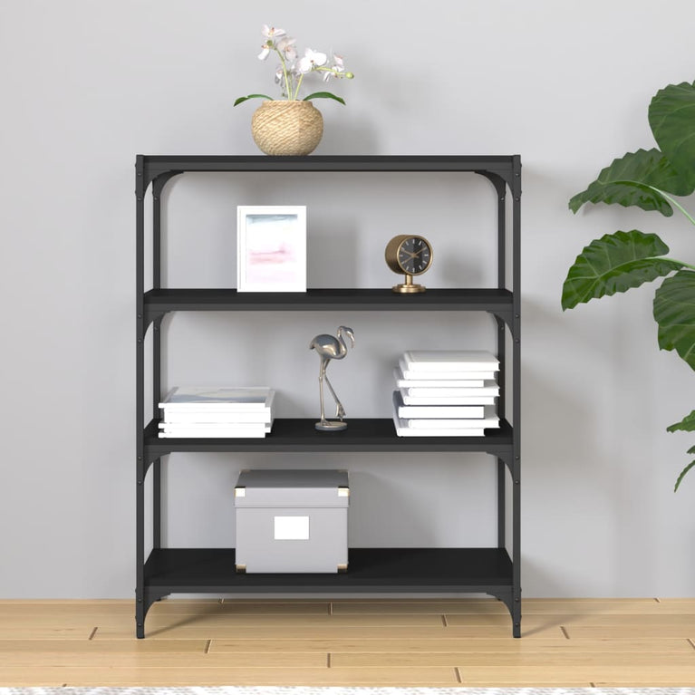 Boekenkast 80x33x100 cm bewerkt hout en staal zwart MeubelReus