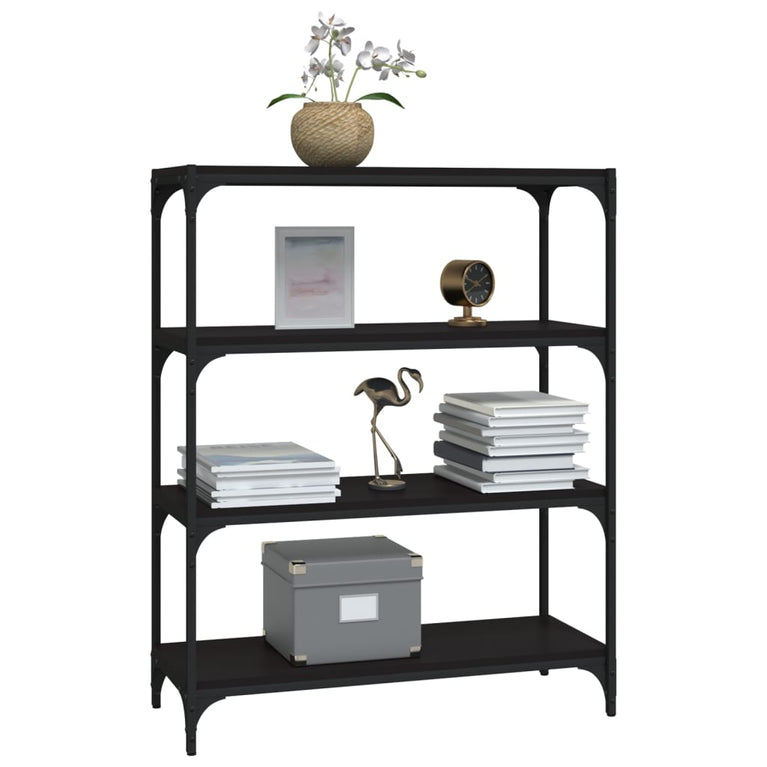 Boekenkast 80x33x100 cm bewerkt hout en staal zwart MeubelReus