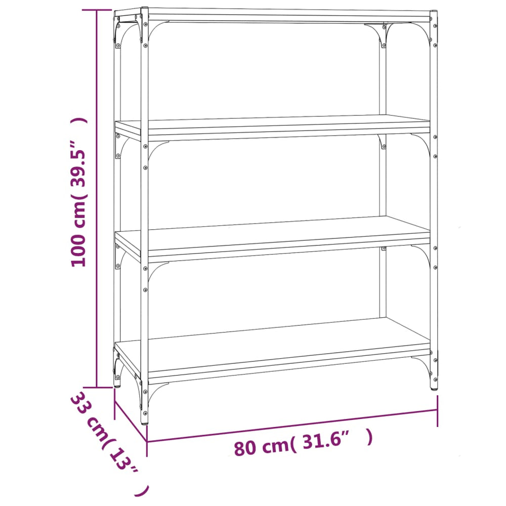 Boekenkast 80x33x100 cm bewerkt hout en staal zwart MeubelReus