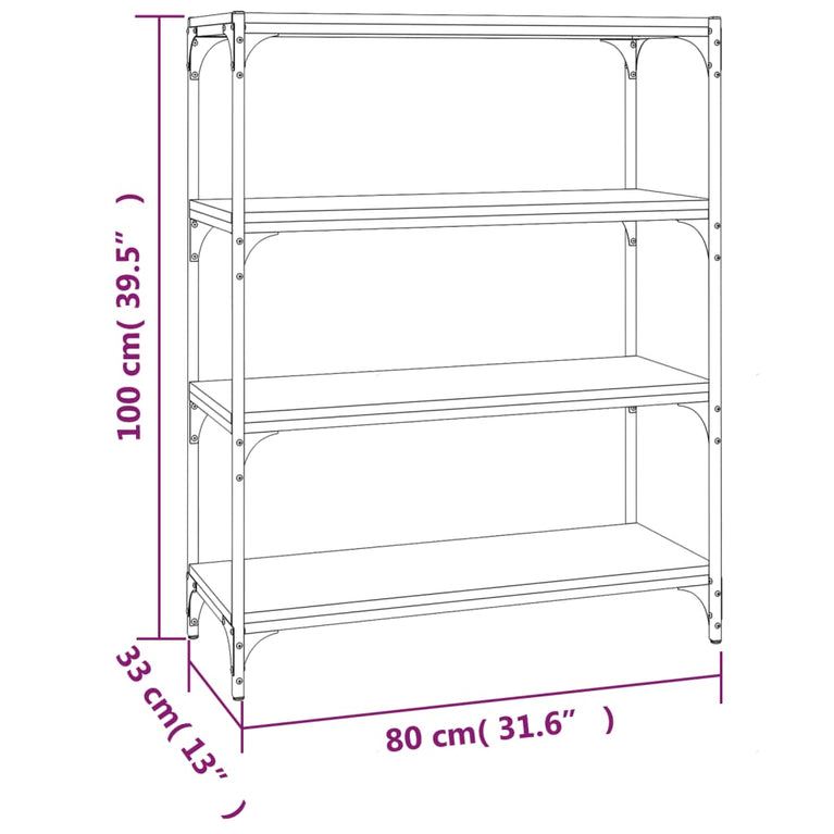 Boekenkast 80x33x100 cm bewerkt hout en staal zwart MeubelReus