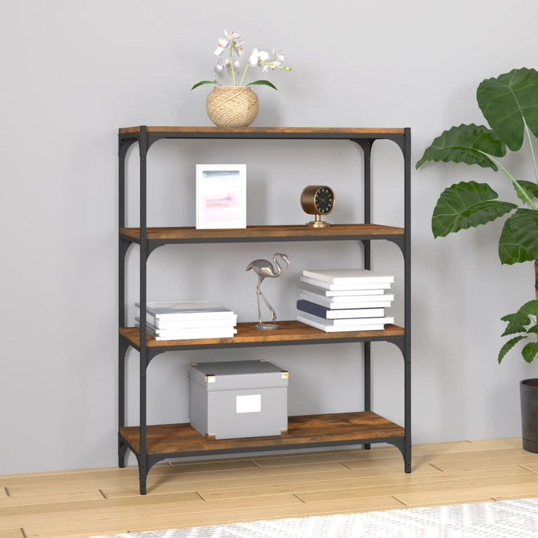 Boekenkast 80x33x100 cm bewerkt hout en staal gerookt eiken MeubelReus