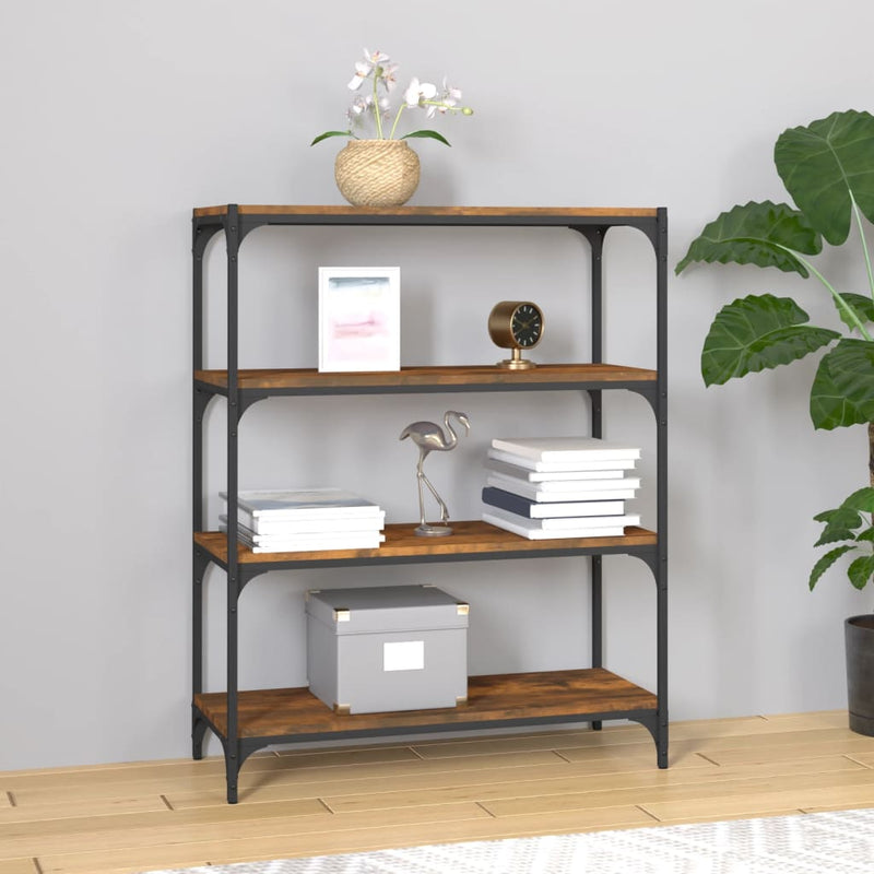 Boekenkast 80x33x100 cm bewerkt hout en staal gerookt eiken MeubelReus