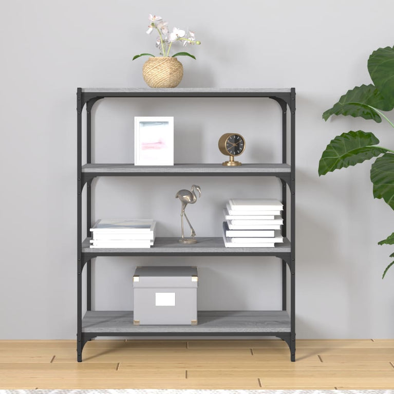 Boekenkast 80x33x100 cm hout en staal grijs sonoma eikenkleur MeubelReus