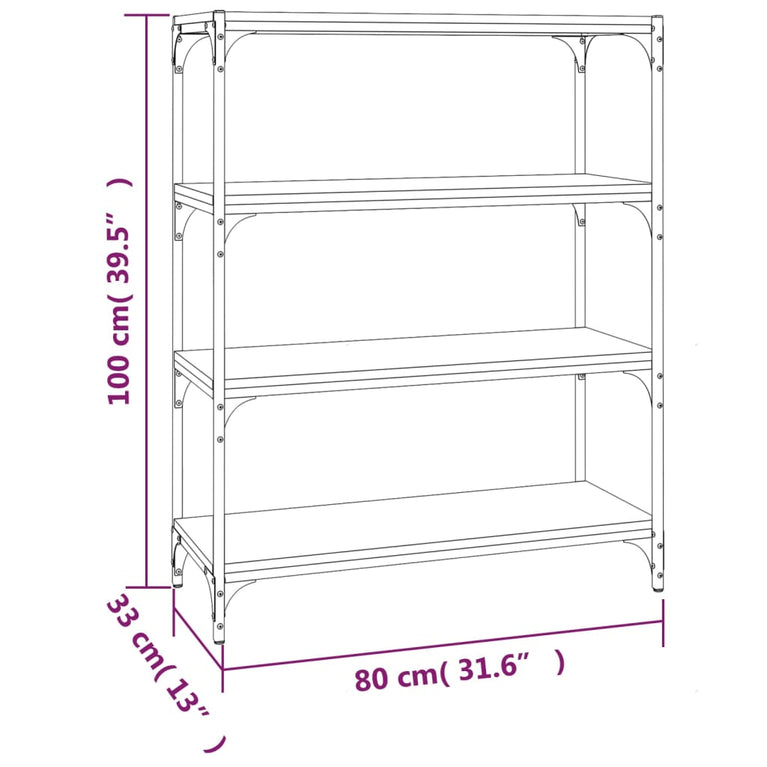 Boekenkast 80x33x100 cm hout en staal grijs sonoma eikenkleur MeubelReus