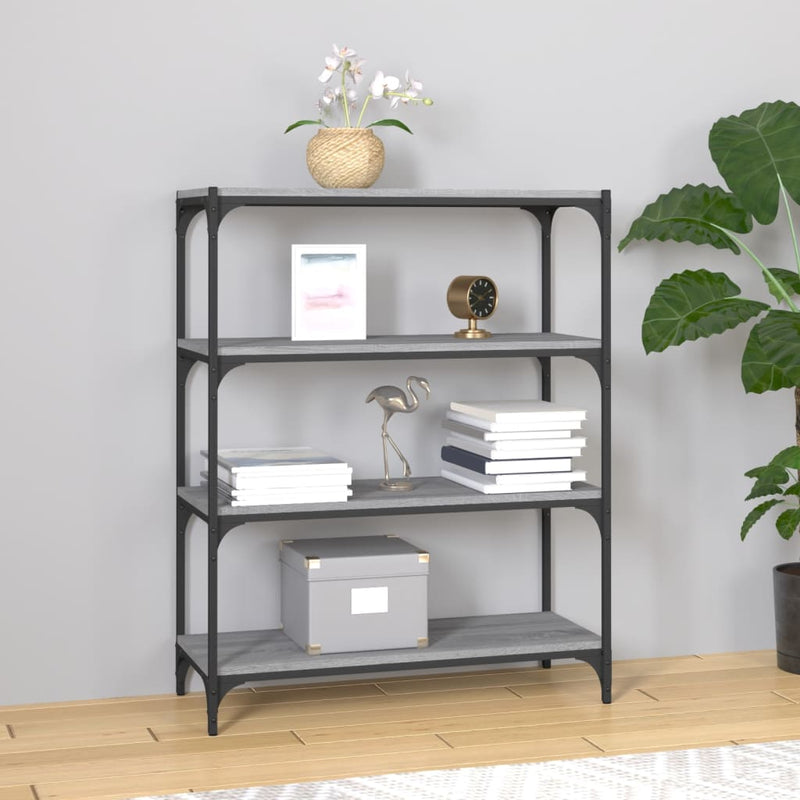 Boekenkast 80x33x100 cm hout en staal grijs sonoma eikenkleur MeubelReus
