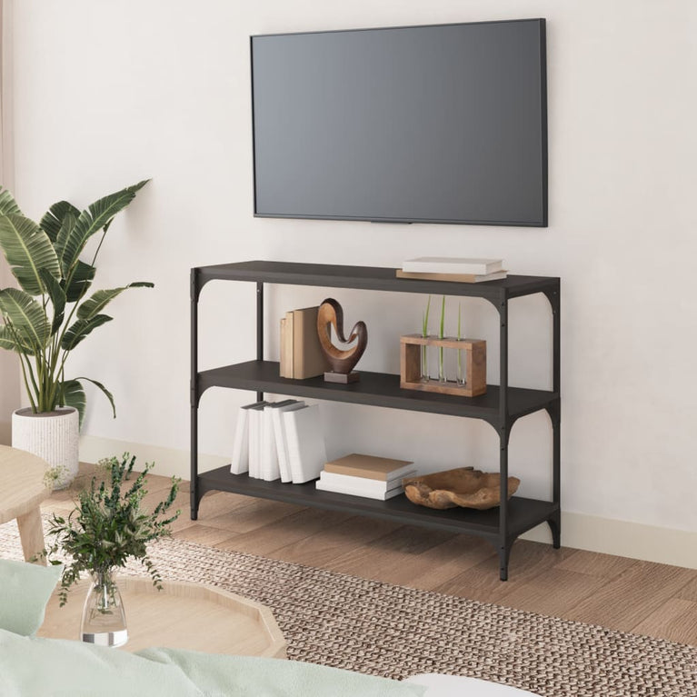 Boekenkast 100x33x70,5 cm bewerkt hout en staal zwart MeubelReus