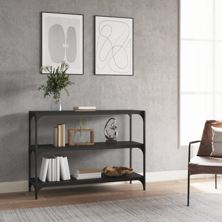 Boekenkast 100x33x70,5 cm bewerkt hout en staal zwart MeubelReus