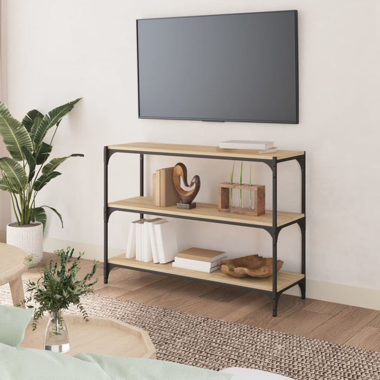 Boekenkast 100x33x70,5 cm bewerkt hout en staal sonoma eiken MeubelReus