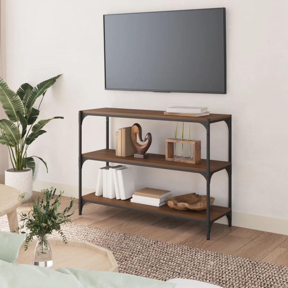Boekenkast 100x33x70,5 cm bewerkt hout en staal bruin eikenkleur MeubelReus