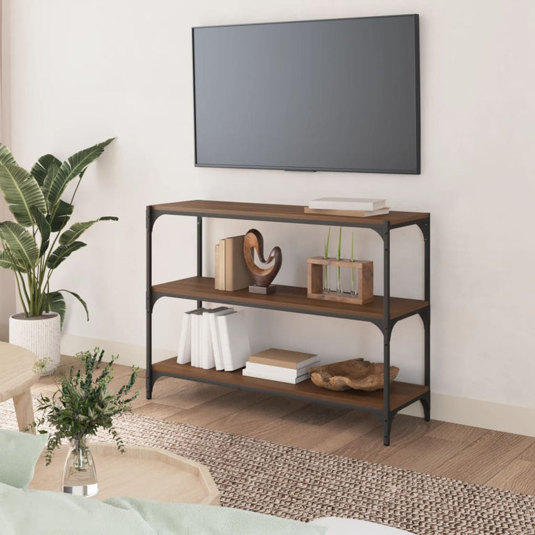 Boekenkast 100x33x70,5 cm bewerkt hout en staal bruin eikenkleur MeubelReus