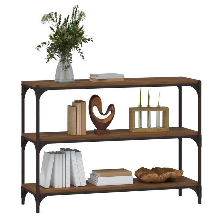 Boekenkast 100x33x70,5 cm bewerkt hout en staal bruin eikenkleur MeubelReus