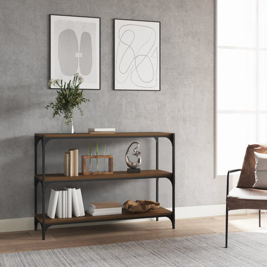 Boekenkast 100x33x70,5 cm bewerkt hout en staal bruin eikenkleur MeubelReus