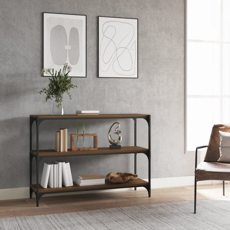 Boekenkast 100x33x70,5 cm bewerkt hout en staal bruin eikenkleur MeubelReus