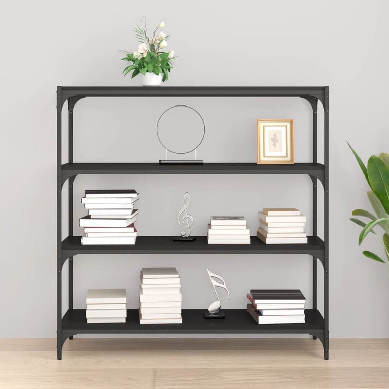 Boekenkast 100x33x100 cm bewerkt hout en staal zwart MeubelReus