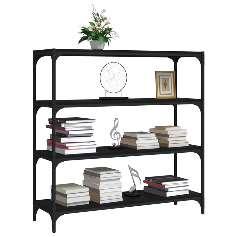 Boekenkast 100x33x100 cm bewerkt hout en staal zwart MeubelReus