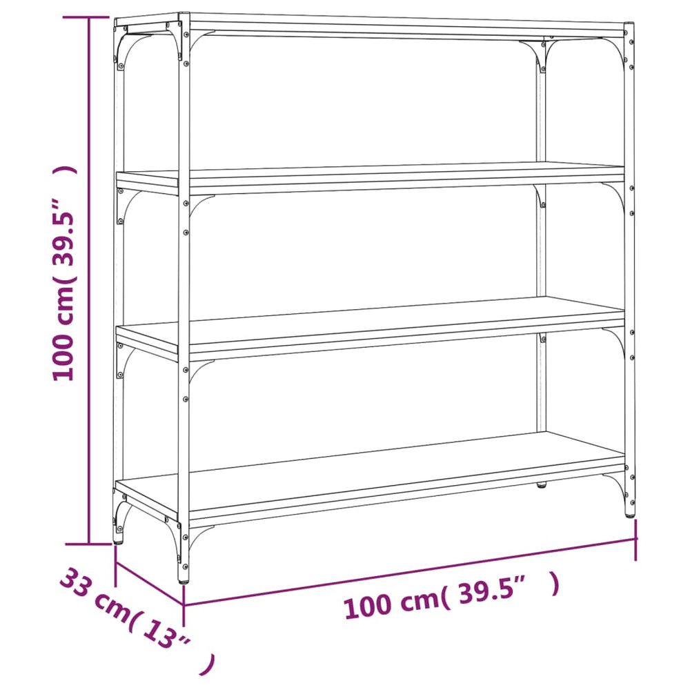 Boekenkast 100x33x100 cm bewerkt hout en staal zwart MeubelReus