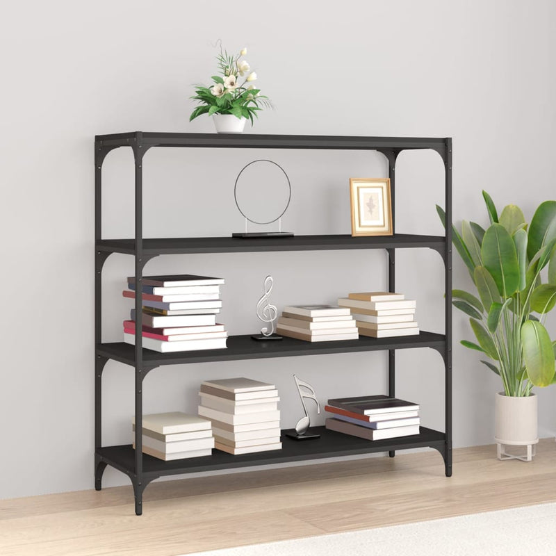 Boekenkast 100x33x100 cm bewerkt hout en staal zwart MeubelReus