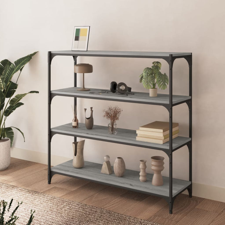 Boekenkast 100x33x100 cm hout en staal grijs sonoma eikenkleur MeubelReus