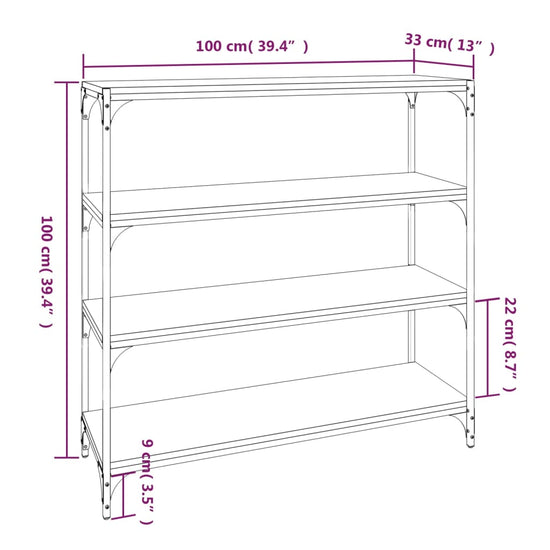 Boekenkast 100x33x100 cm hout en staal grijs sonoma eikenkleur MeubelReus