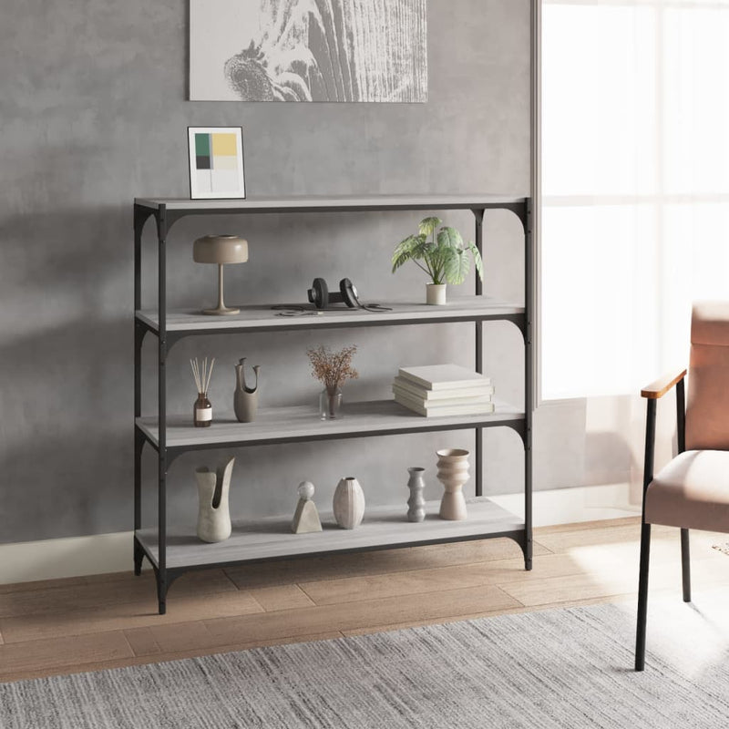 Boekenkast 100x33x100 cm hout en staal grijs sonoma eikenkleur MeubelReus
