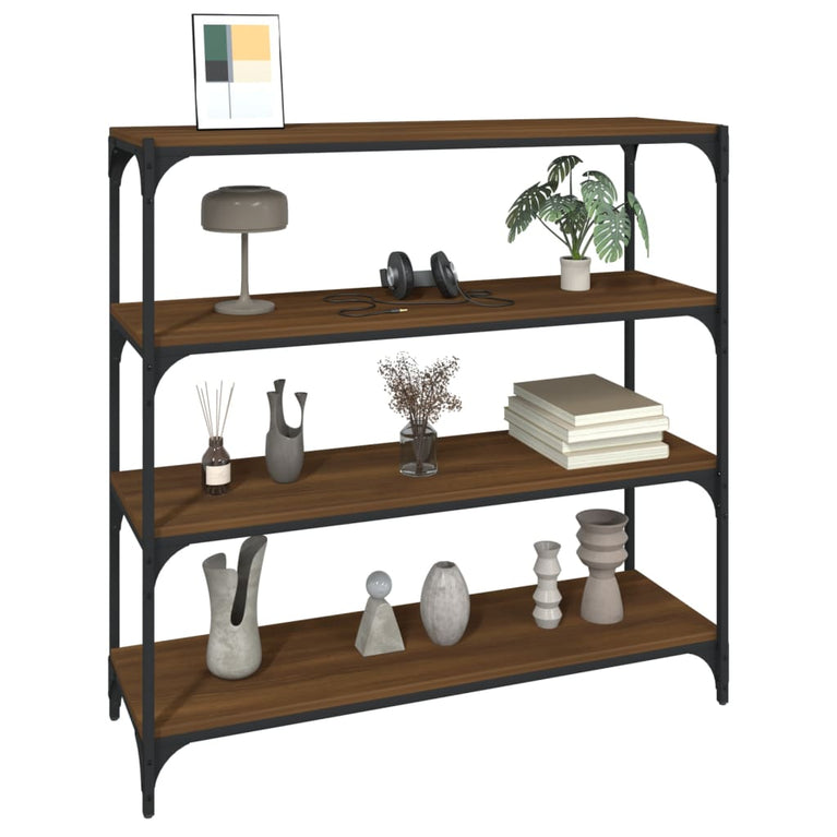 Boekenkast 100x33x100 cm bewerkt hout en staal bruineikenkleur MeubelReus