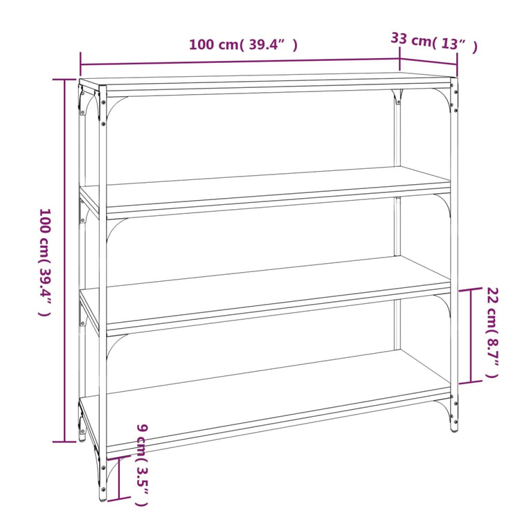 Boekenkast 100x33x100 cm bewerkt hout en staal bruineikenkleur MeubelReus