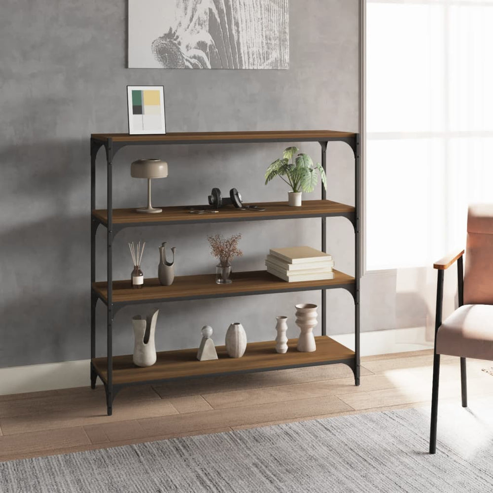 Boekenkast 100x33x100 cm bewerkt hout en staal bruineikenkleur MeubelReus
