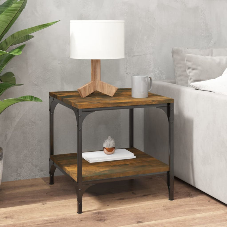 Bijzettafels 2 st 40x40x40 cm bewerkt hout gerookt eiken MeubelReus