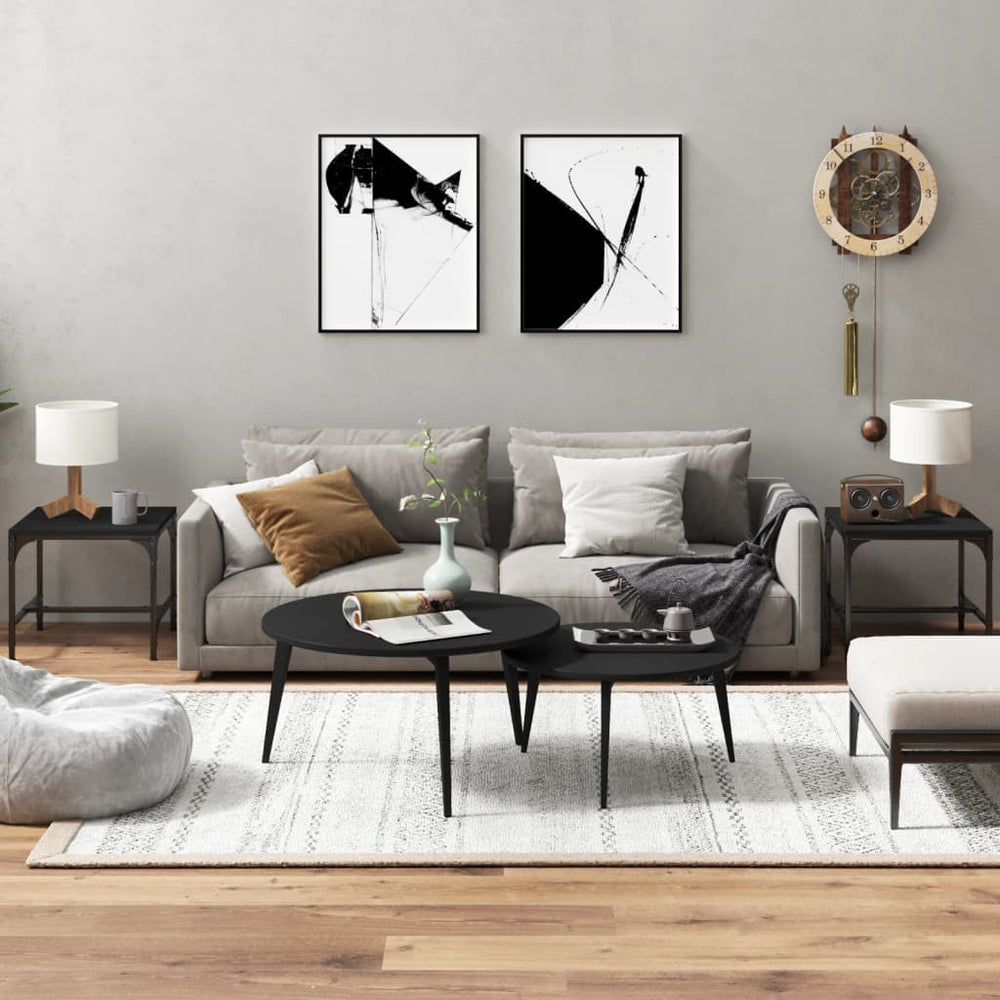 Bijzettafels 2 st 40x40x35 cm bewerkt hout zwart MeubelReus