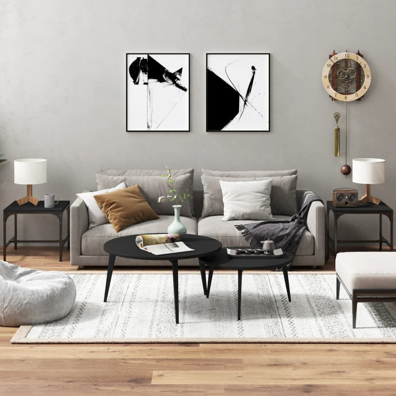 Bijzettafels 2 st 40x40x35 cm bewerkt hout zwart MeubelReus